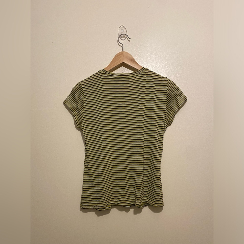 Theory Green and Black Striped Short Sleeve Top. Size P - Picture 2 of 6